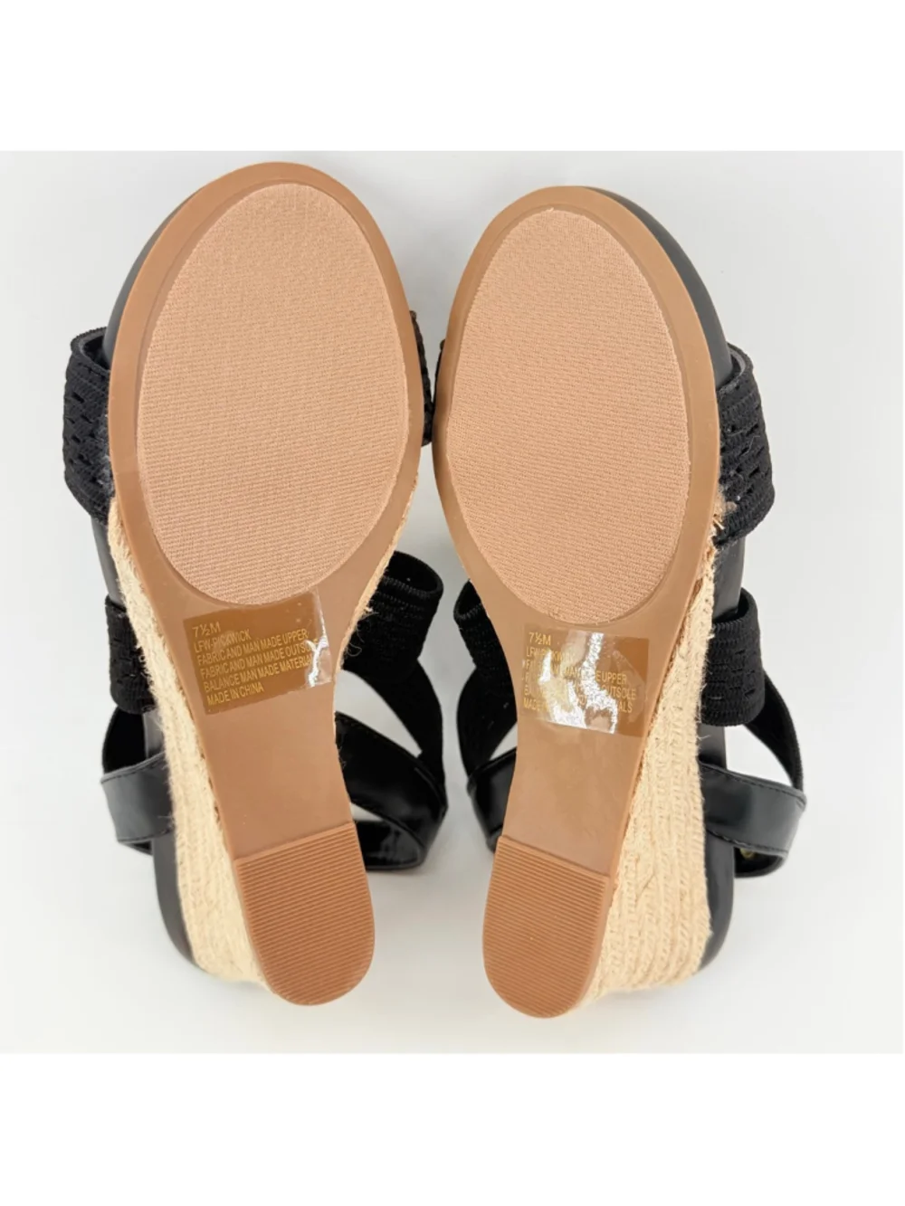 Women's London Fog Black Wedge Woven Textile Sandals Heel Size 7.5